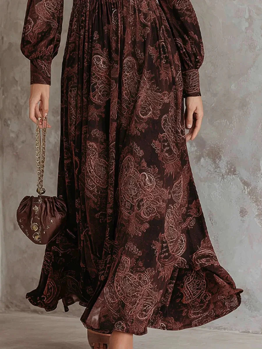 Vestido Largo con Elegante Estampado Vintage