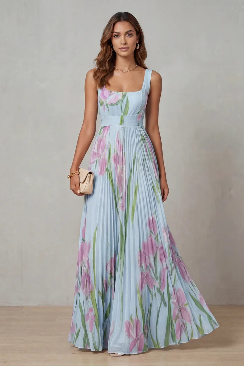 Vestido largo de corte A con estampado floral
