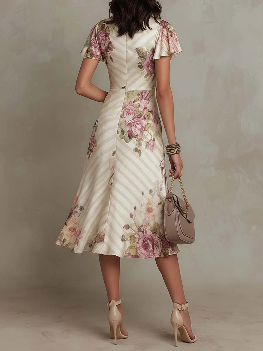 Vestido Floral Elegante Drapado Camille