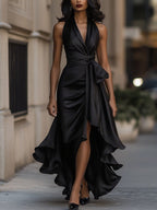 Vestido de Satén con Cintura Drapada