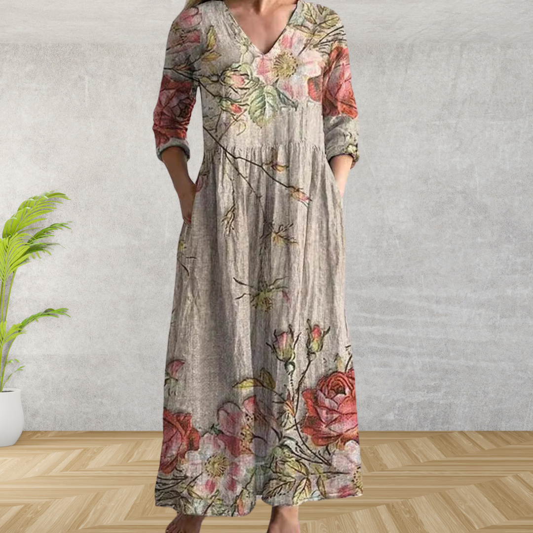 Elegante Vestido Midi con Estampado Floral