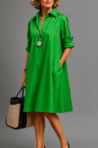 Vestido Midi Camisero Relajado de Manga Larga
