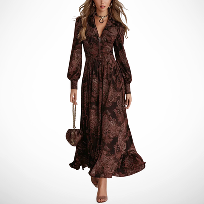Vestido Largo con Elegante Estampado Vintage