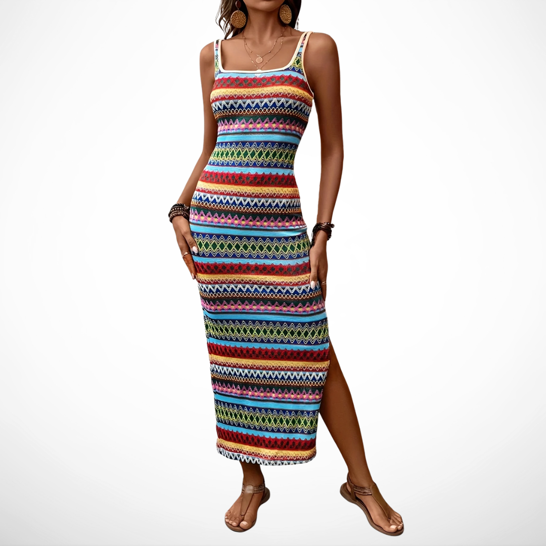 Vestido Largo Bohemio en Colores Maya