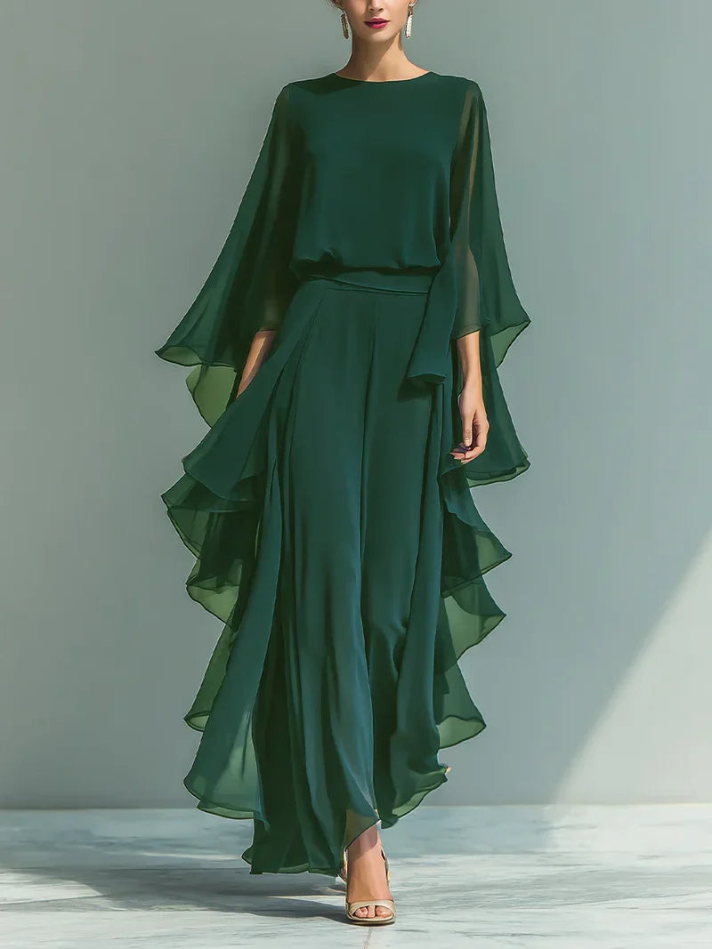 Elegante conjunto de gasa con volantes