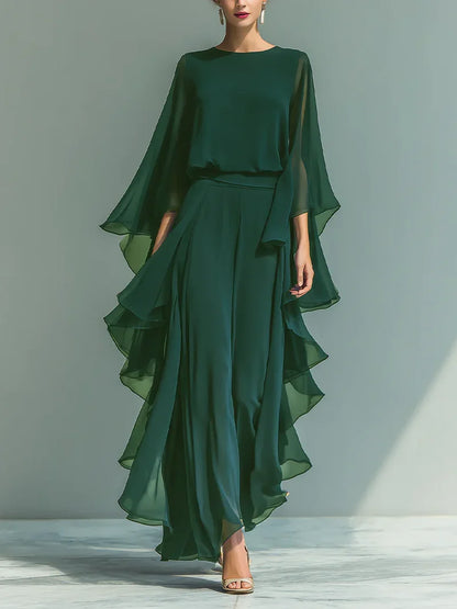 Elegante conjunto de gasa con volantes