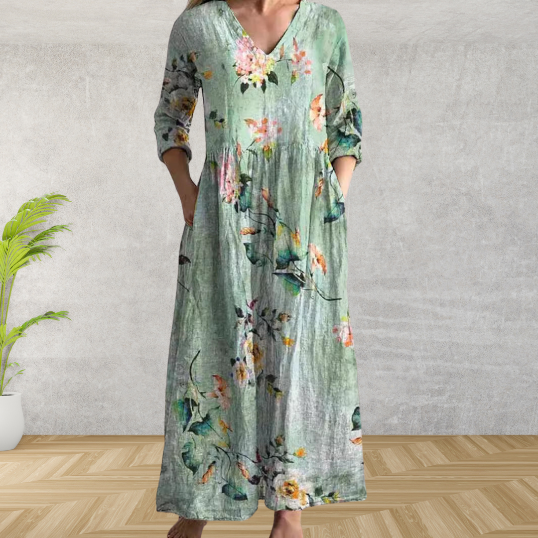Elegante Vestido Midi con Estampado Floral