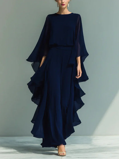 Elegante conjunto de gasa con volantes