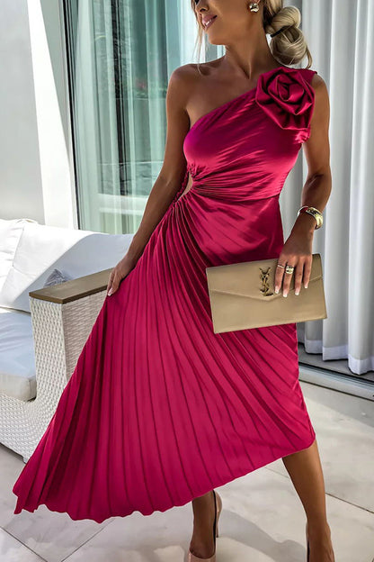 Elegante Vestido Maxi Floral de Un Solo Hombro