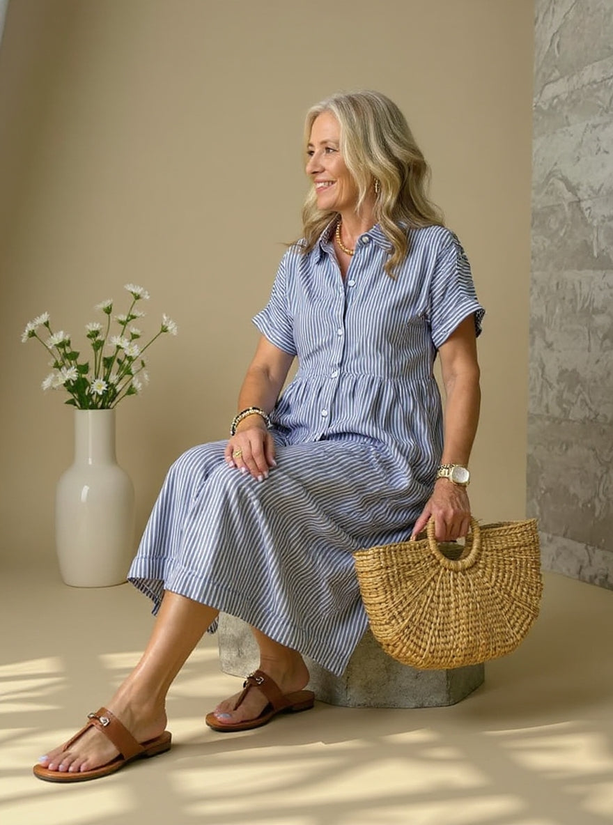 Vestido Elegante de Rayas Suaves