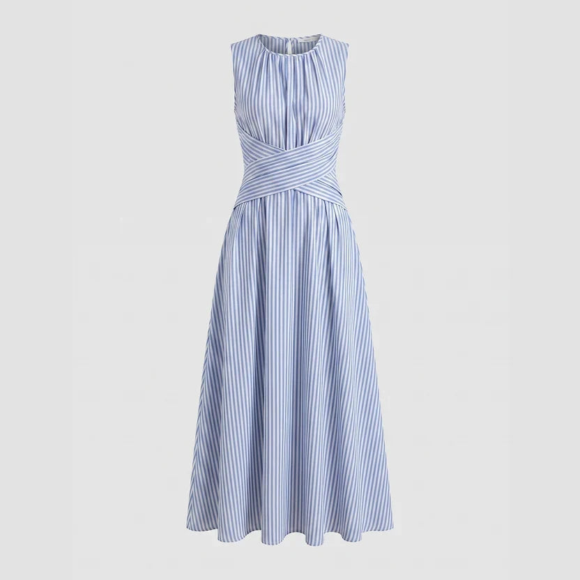 Vestido de rayas con cintura cruzada
