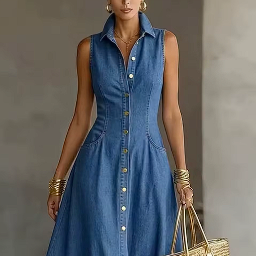 Vestido midi elegante con cuello solapa y volantes