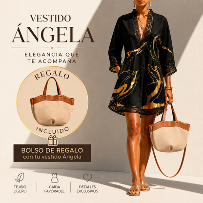 Vestido mármol dorado con encaje crochet