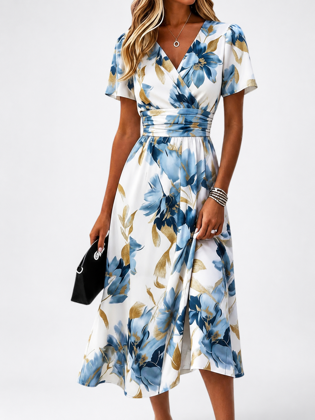 Vestido cruzado midi con estampado floral