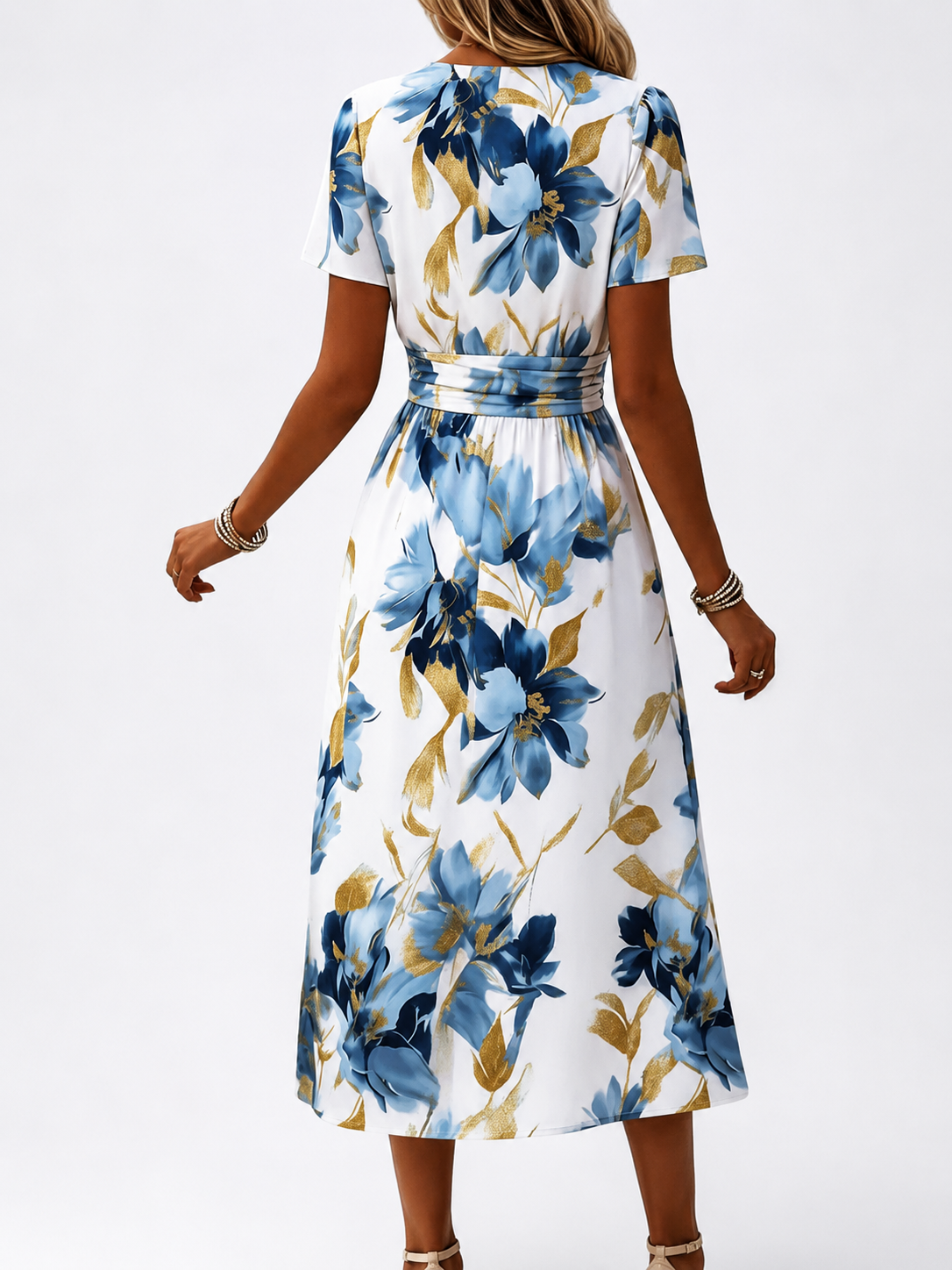 Vestido cruzado midi con estampado floral