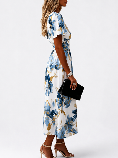 Vestido cruzado midi con estampado floral
