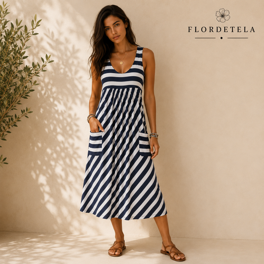 Vestido Midi de Rayas con Bolsillos