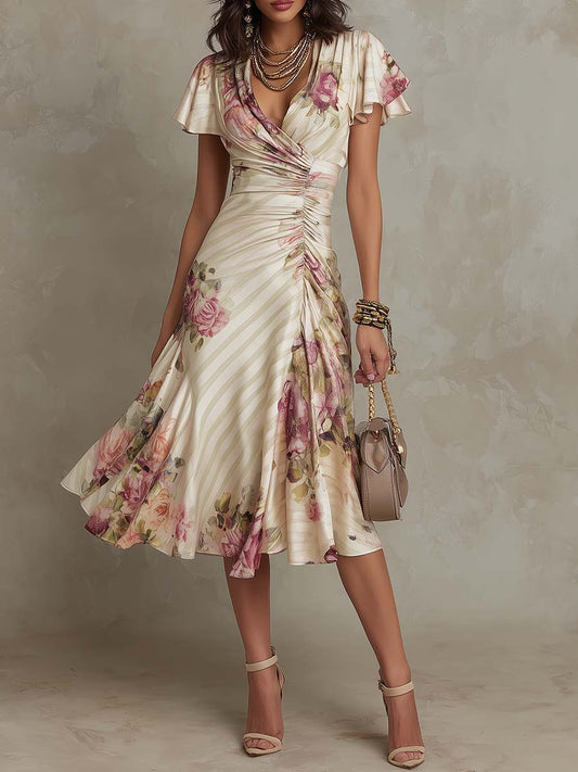 Vestido Floral Elegante Drapado Camille