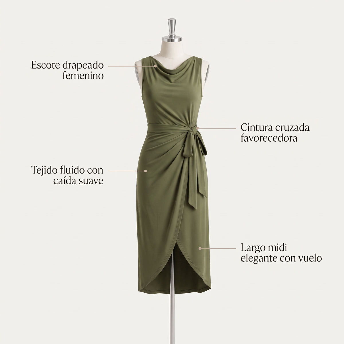 Vestido Midi Cruzado con Lazo Lateral
