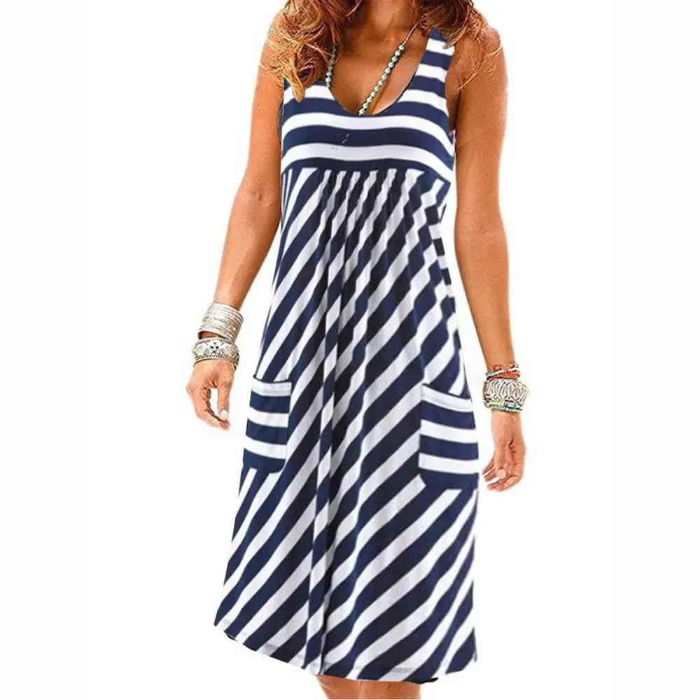 Vestido Midi de Rayas con Bolsillos