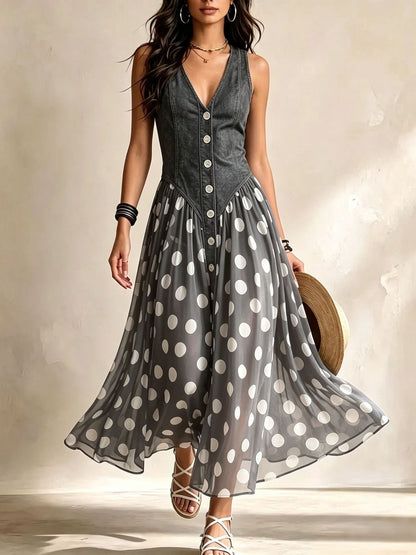 Vestido largo vaquero de lunares