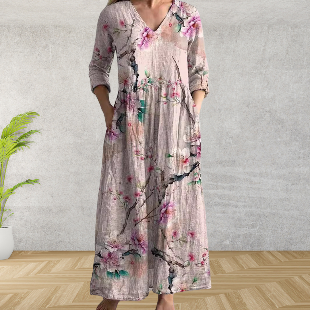 Elegante Vestido Midi con Estampado Floral