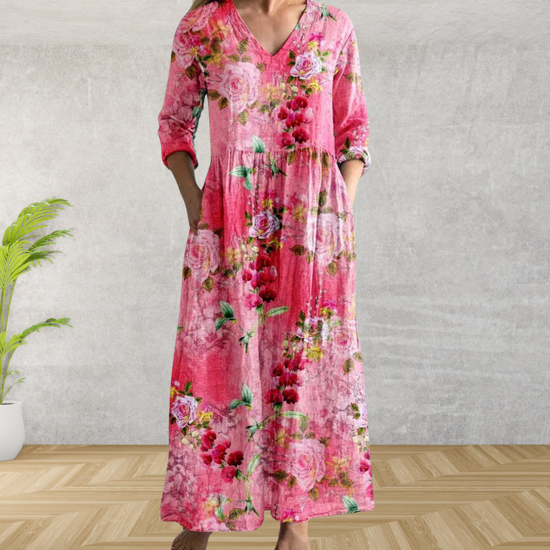 Elegante Vestido Midi con Estampado Floral