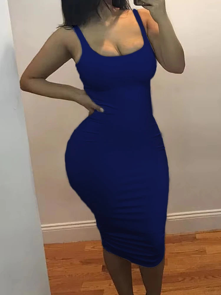 Vestido Midi Ajustado de Tirantes
