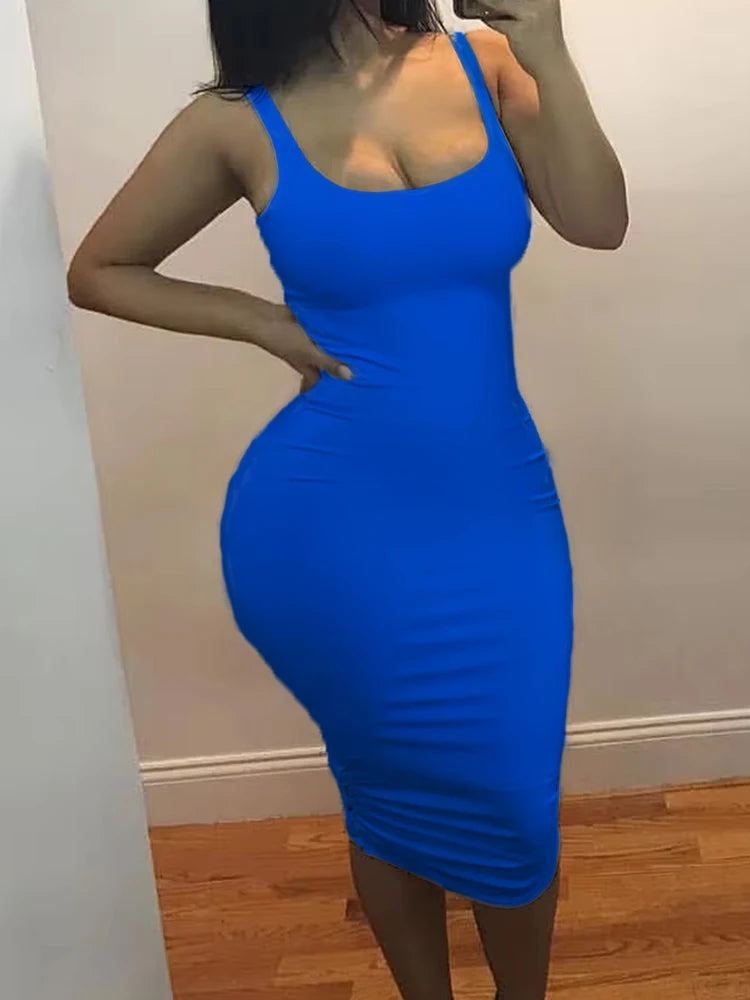 Vestido Midi Ajustado de Tirantes