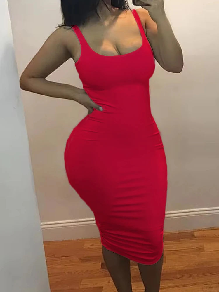 Vestido Midi Ajustado de Tirantes