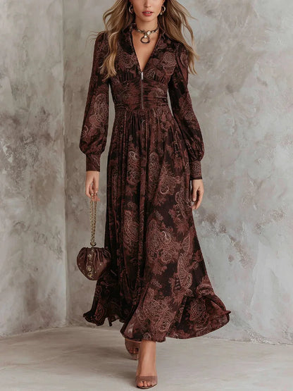 Vestido Largo con Elegante Estampado Vintage