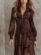 Vestido Largo con Elegante Estampado Vintage