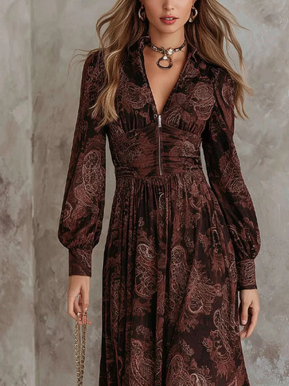 Vestido Largo con Elegante Estampado Vintage