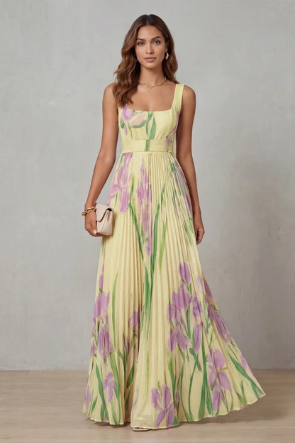 Vestido largo de corte A con estampado floral