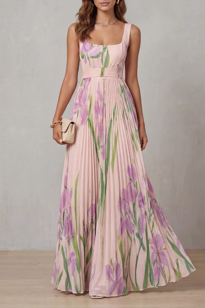 Vestido largo de corte A con estampado floral