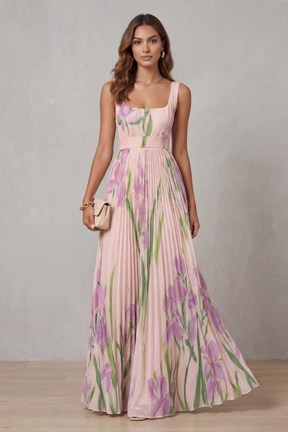 Vestido largo de corte A con estampado floral