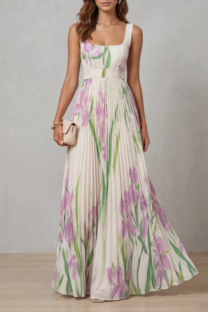 Vestido largo de corte A con estampado floral