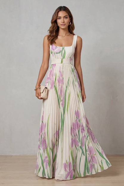Vestido largo de corte A con estampado floral