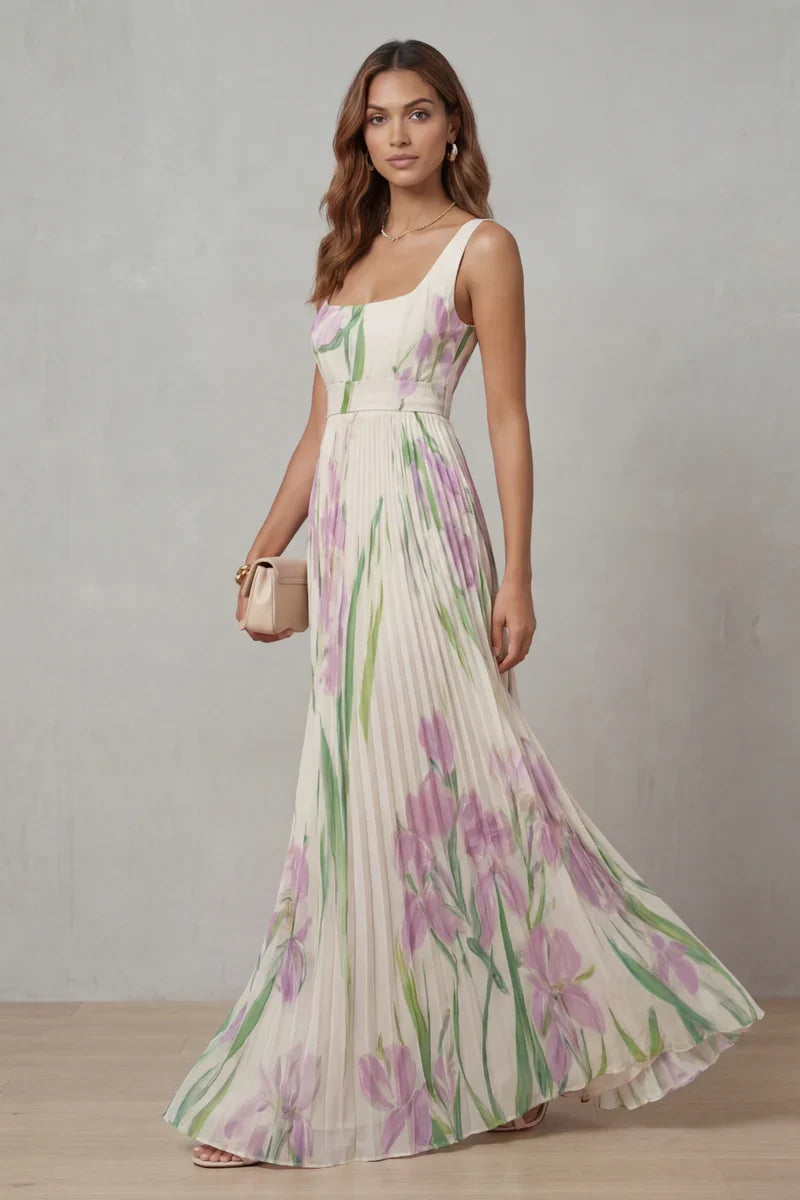Vestido largo de corte A con estampado floral