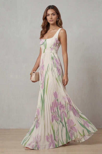 Vestido largo de corte A con estampado floral