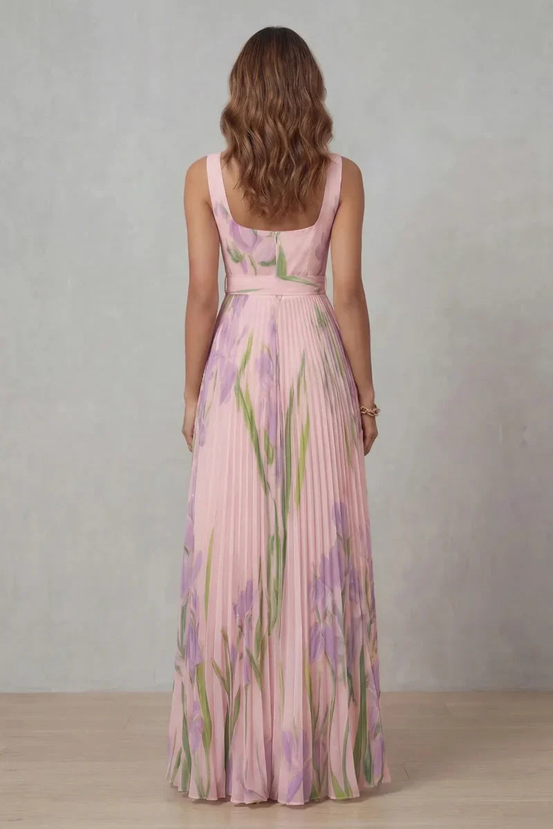 Vestido largo de corte A con estampado floral