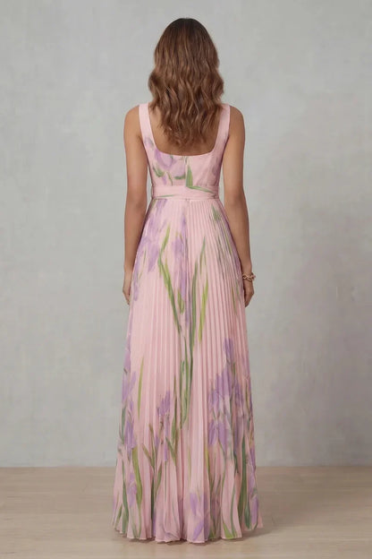 Vestido largo de corte A con estampado floral