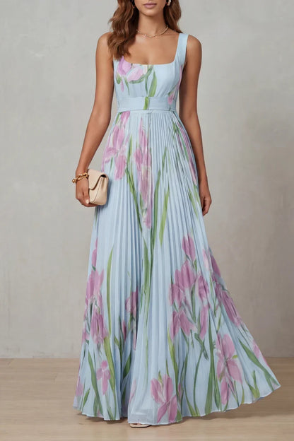 Vestido largo de corte A con estampado floral