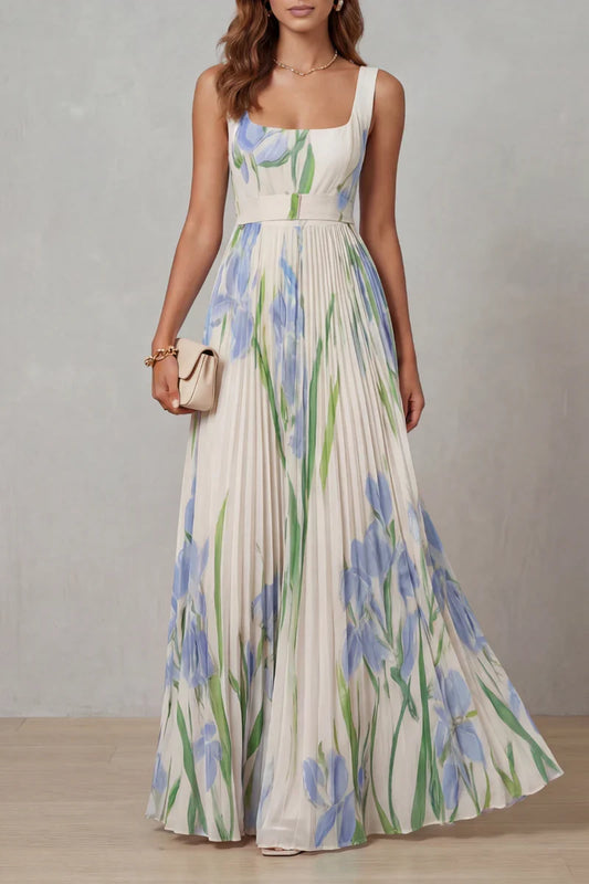 Vestido largo de corte A con estampado floral