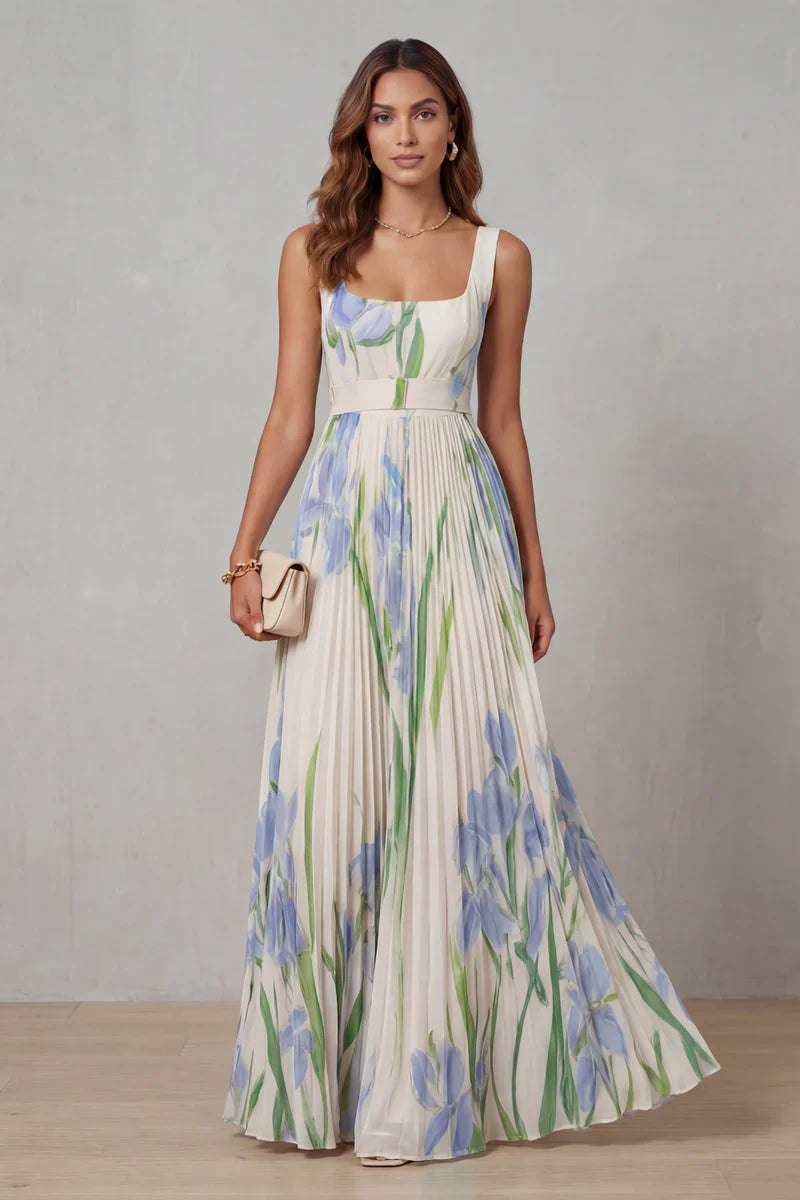 Vestido largo de corte A con estampado floral