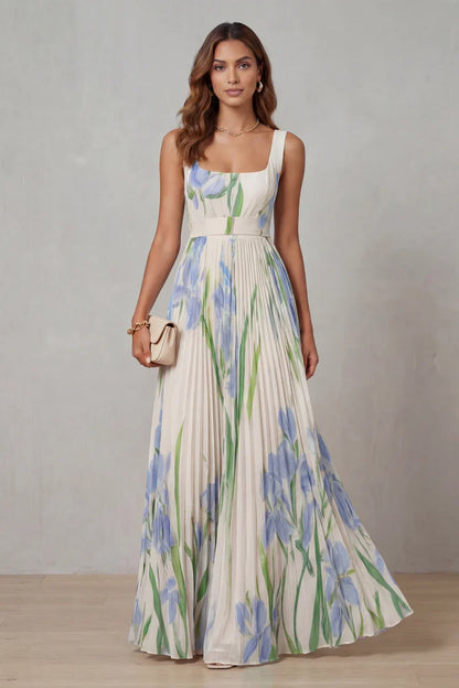 Vestido largo de corte A con estampado floral