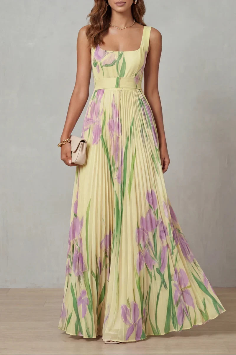 Vestido largo de corte A con estampado floral