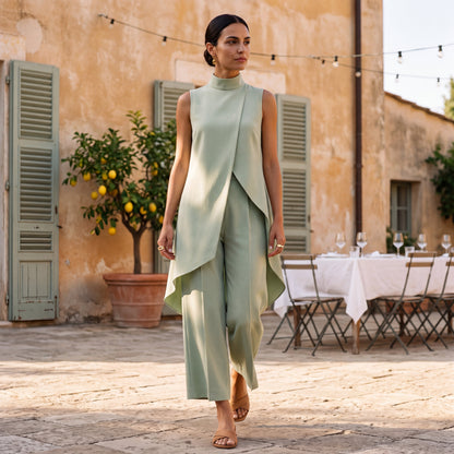 Martina | Conjunto elegante con top drapeado y pantalón palazzo