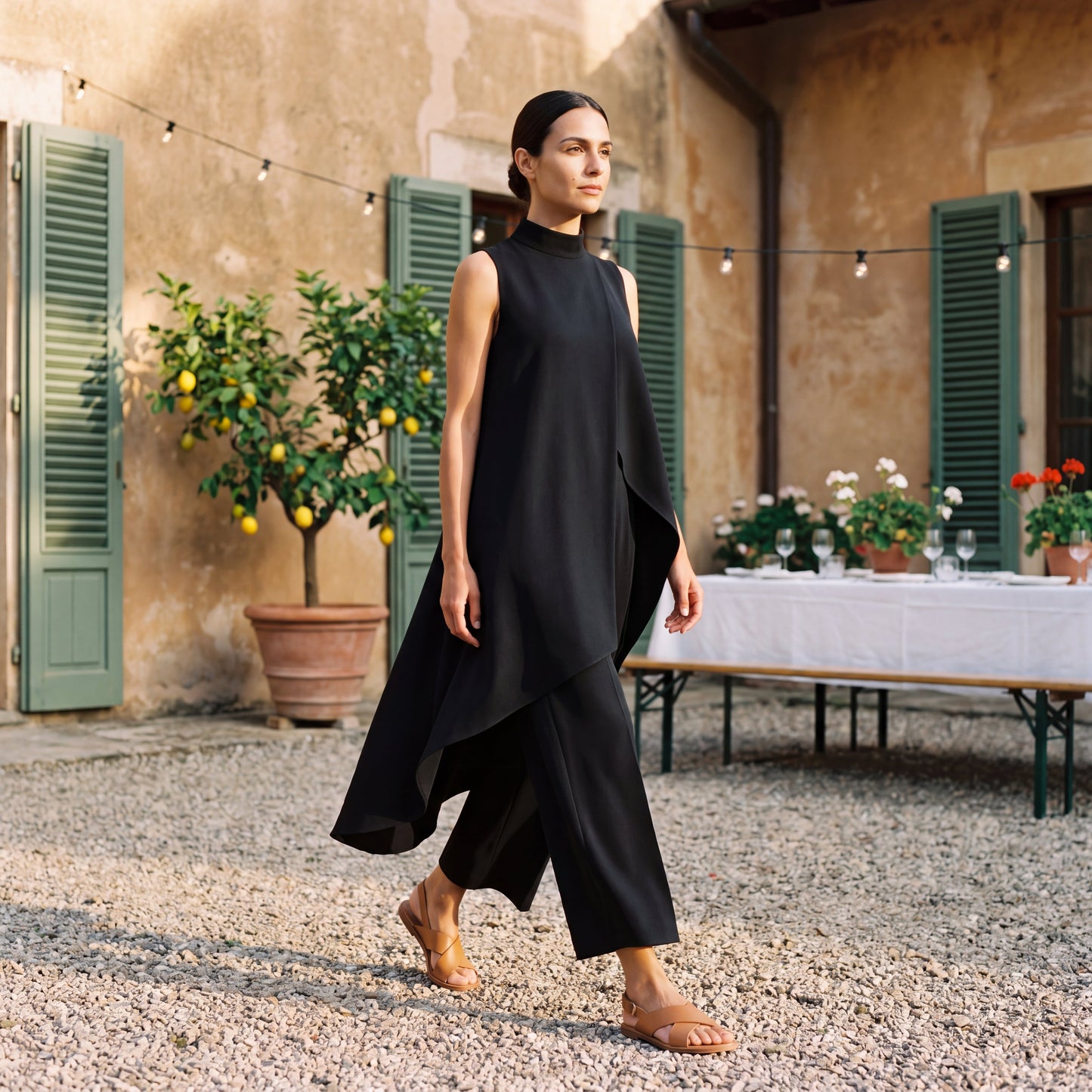 Martina | Conjunto elegante con top drapeado y pantalón palazzo