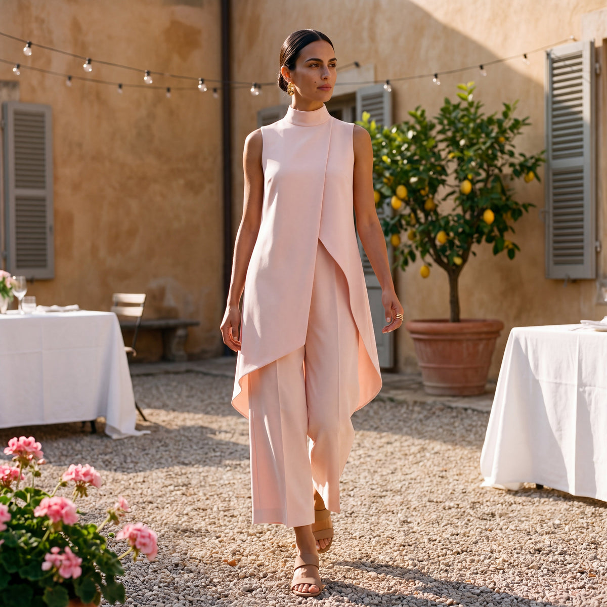 Martina | Conjunto elegante con top drapeado y pantalón palazzo